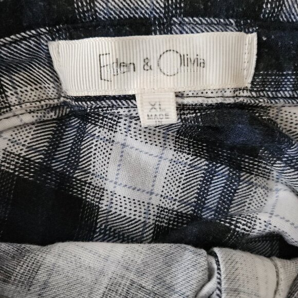 Eden & Olivia Flannel Shirt Jacket XL – Black White Plaid Belted Tunic - Picture 5 of 6